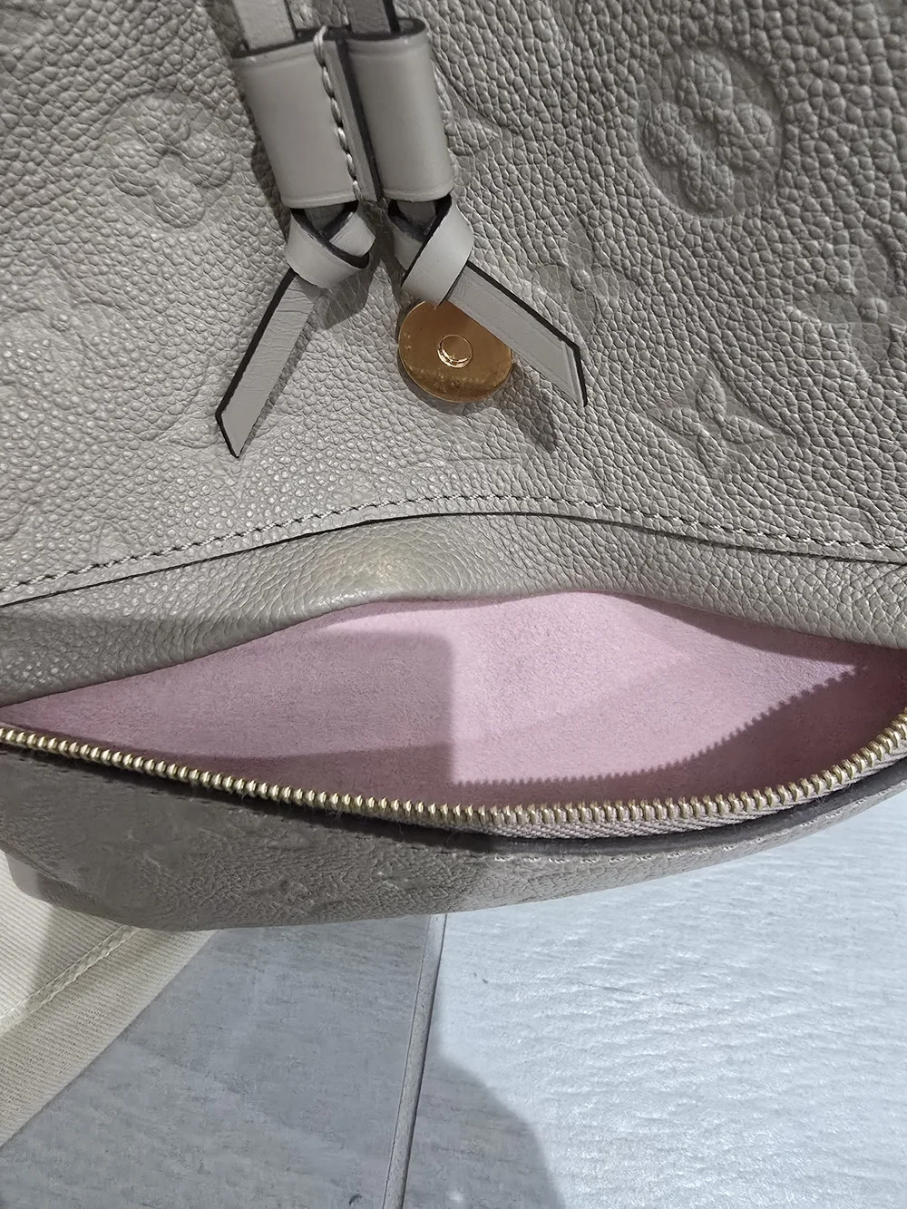 Louis Vuitton  Montsouris Backpack Turtledove Empreinte Leather Pink Interior